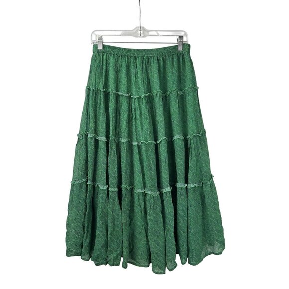 Anthropologie Maeve Tiered Midi Maxi Skirt Women’s Small  Green Elastic Waist - Picture 6 of 13